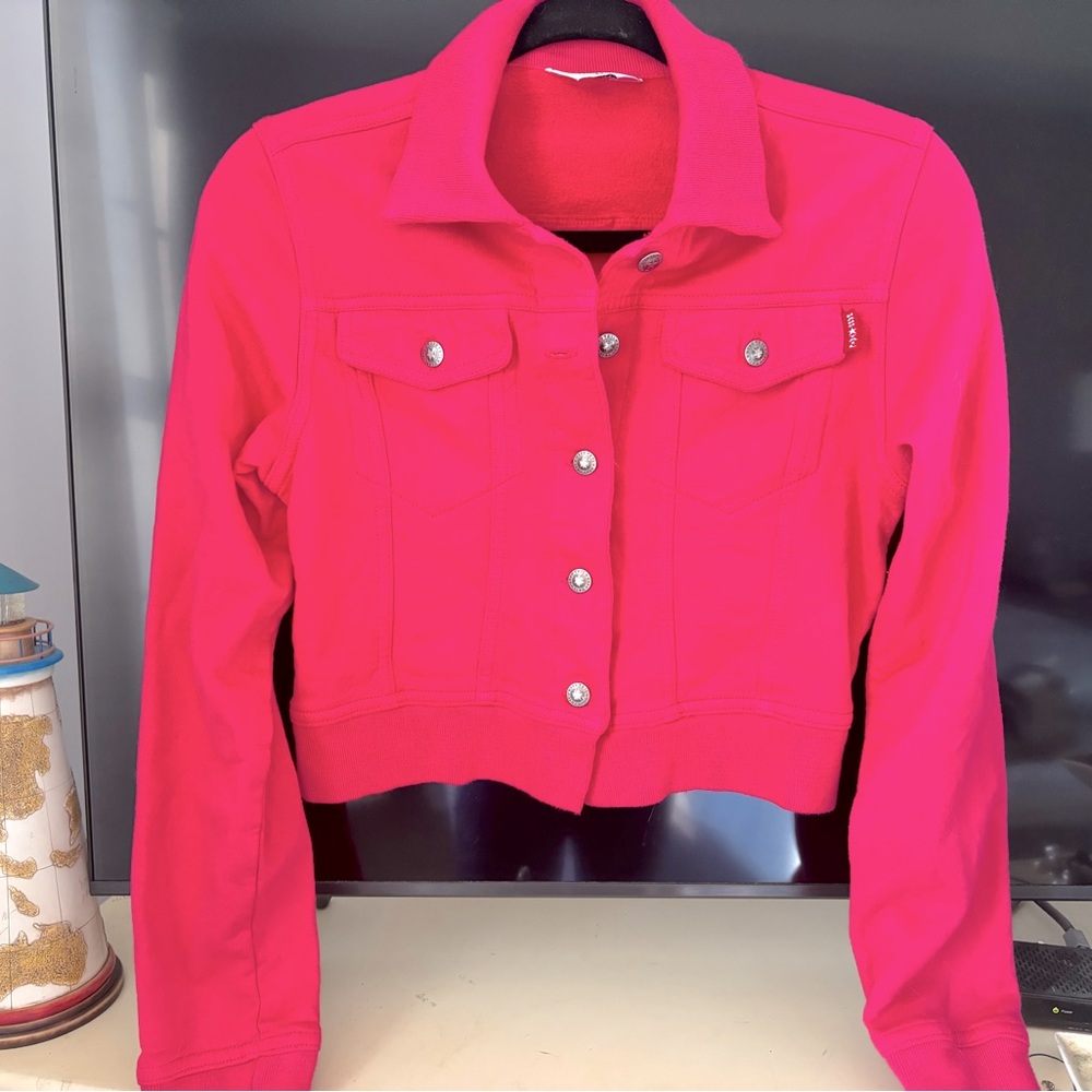 Hard Tail Forever Cropped Button Front Bright Pin… - image 1